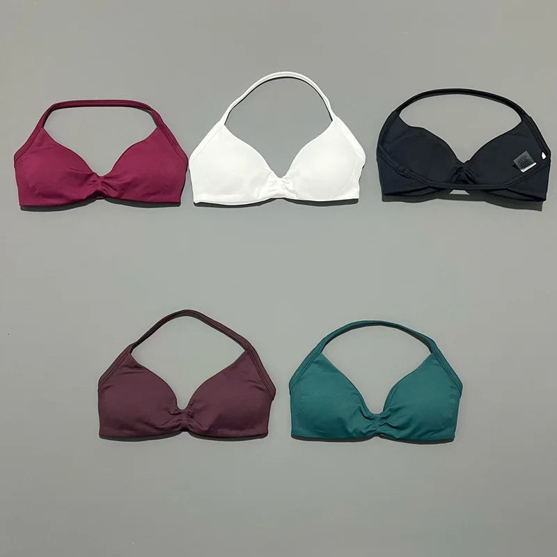 HISTELLO Seamless Strappy Sports Bra – Halter Yoga & Gym Top