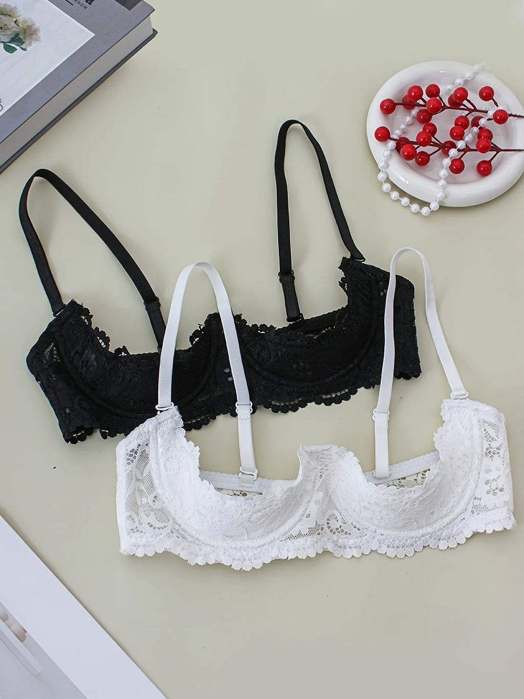 2PCS women's lace open cup lingerie, soft, skin friendly, breathable, plus size anti sagging sexy lingerie