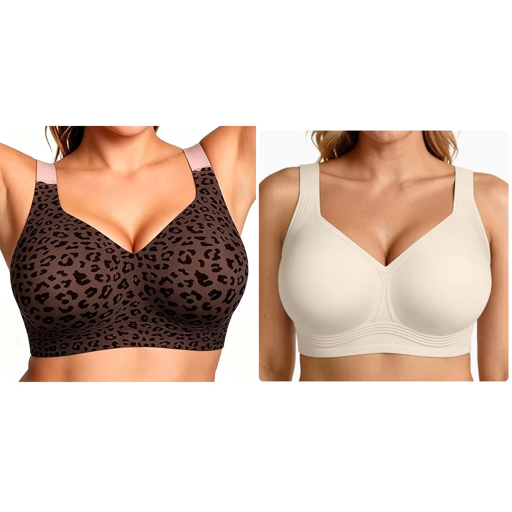 Women's Seamless Jelly Soft Support Bra Leopard Print Wire-Free Full Cup Thin Plus Size Bra Breathable Push Up Bra Large Bust