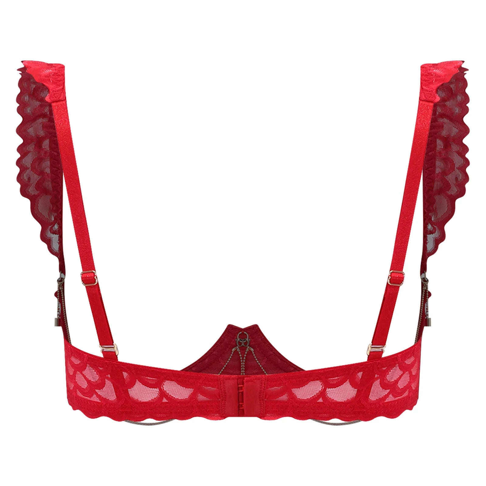 Womens Floral Lace Cupless Shelf Bra See Through Open Cup Underwired Push Up Balconette Bra with Metal Chain Unlined Brassiere