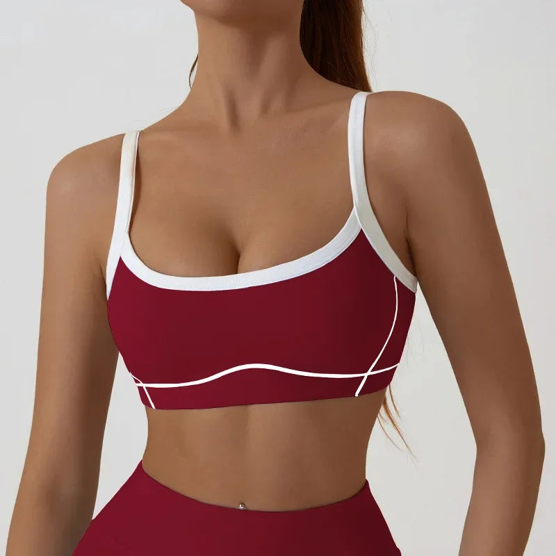 Women Yoga Sports Bra Color Clashing Shock Absorbing Brassiere Full Cup Breathable Gym Tube Top Bra Yoga Workout Underwear