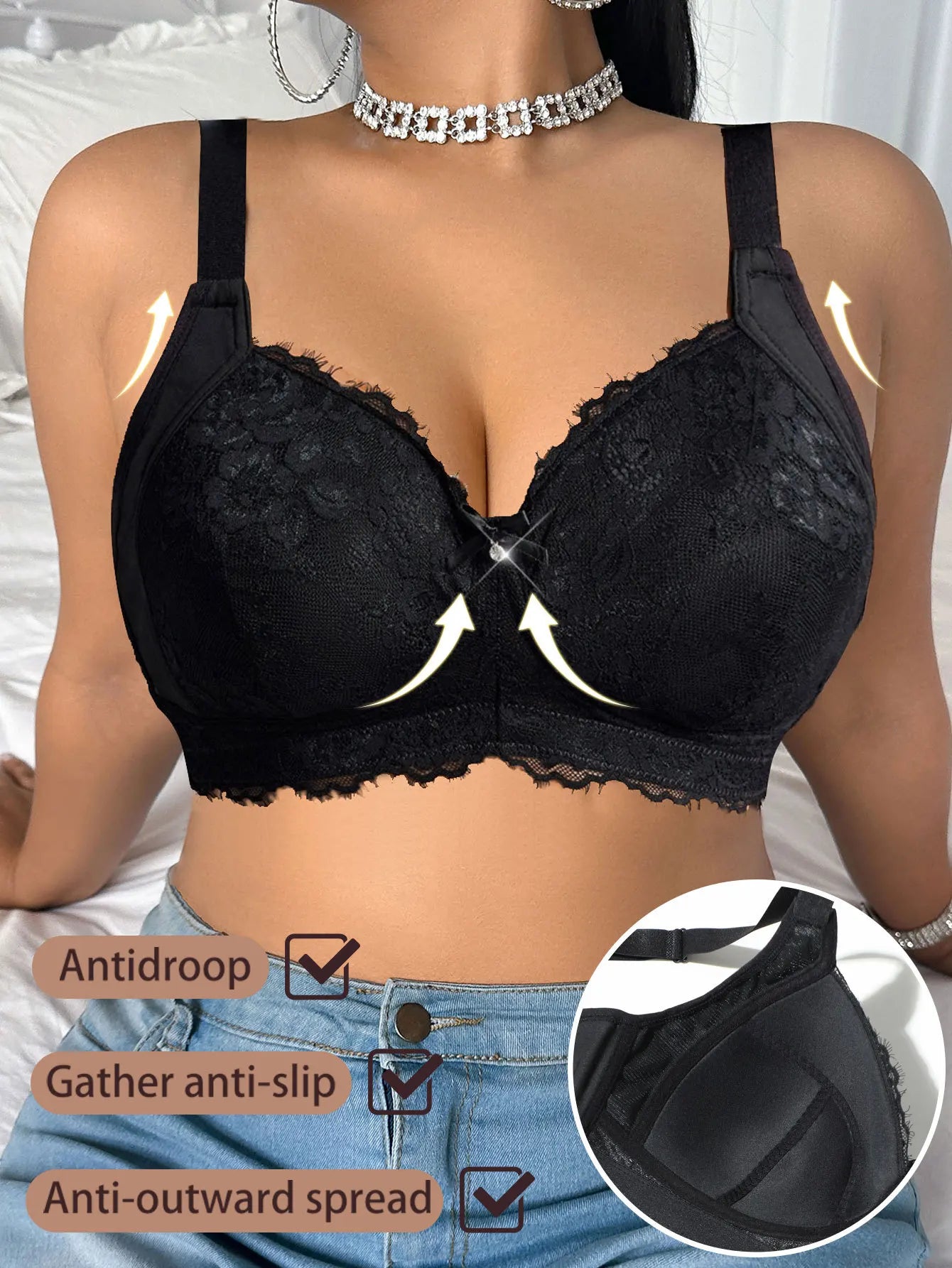 Plus Size Push-Up Plunge Bra – Lace Side Support for Big Bust