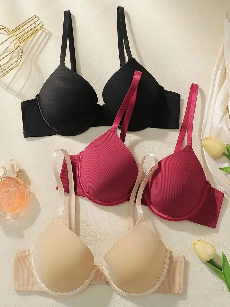 3-Pack Underwire Push-Up T-Shirt Bra – Full Coverage Padded Everyday 70B–85B