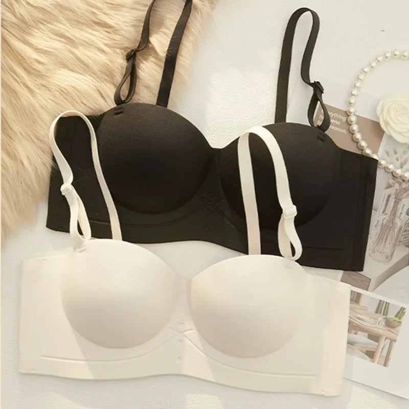 Scarless Half Cup Strapless Bra – Wire-Free Gathering Adjustable Seamless