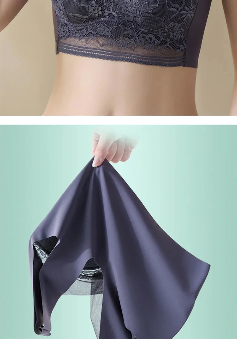 Plus Size Ice Silk Seamless Bra – Lace Wireless Push-Up Full Cup