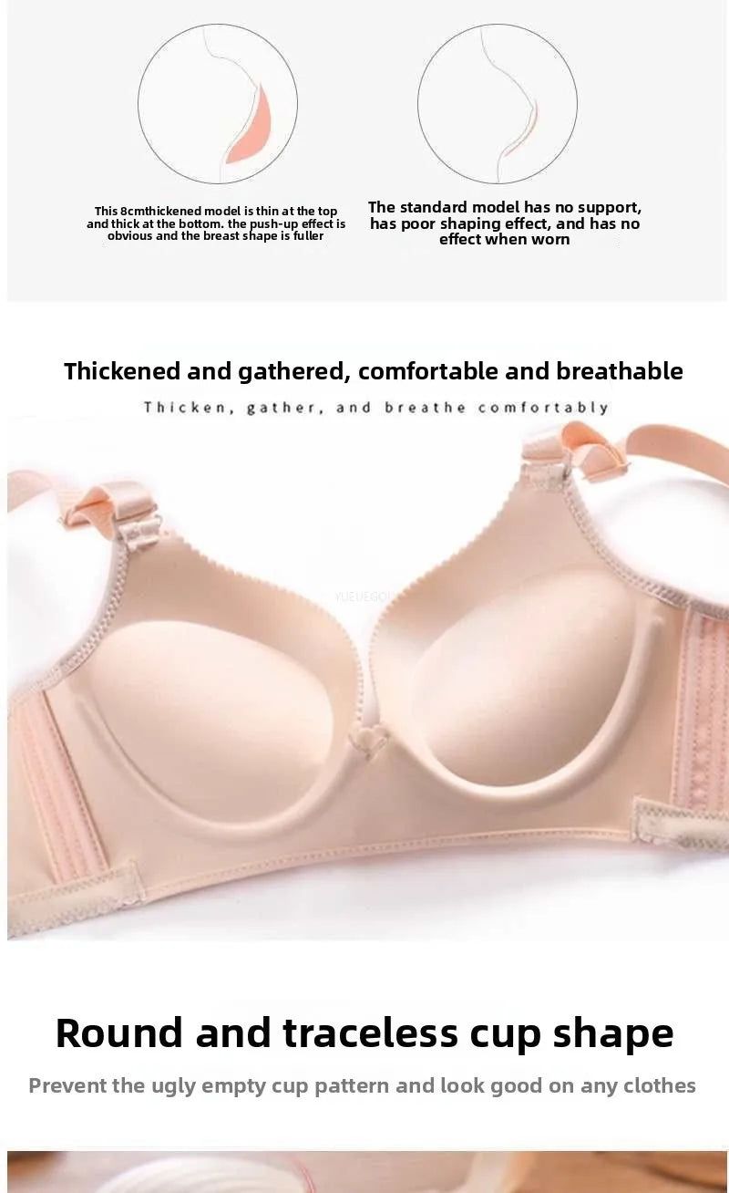 Women's 8CM Extreme Push Up Bra Wireless Side Smoothing Lift Enhance for Small Flat Chest Seamless Breathable Comfort AA A B Cup