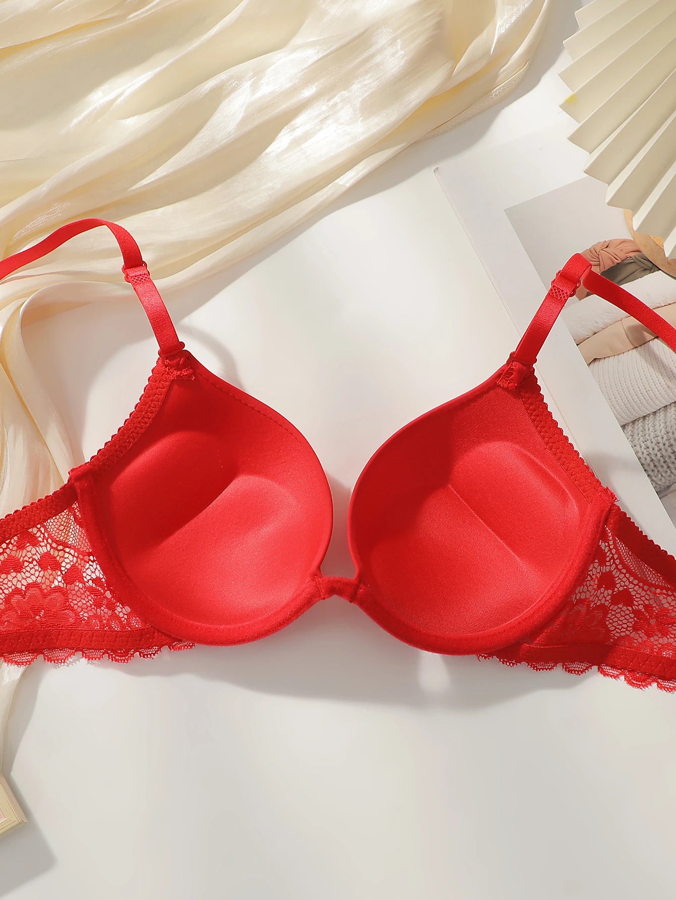 Deep V Underwire Padded Push-Up Bra – Lace Straps Full Coverage T-Shirt XS–L