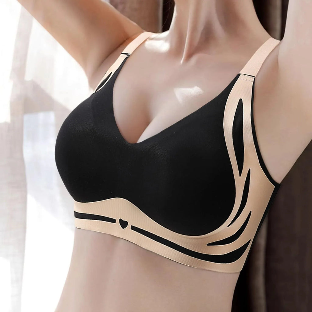 Adjustable V-Neck Wireless Push-Up Bra – Anti-Sagging Cotton Half Cup 34–44