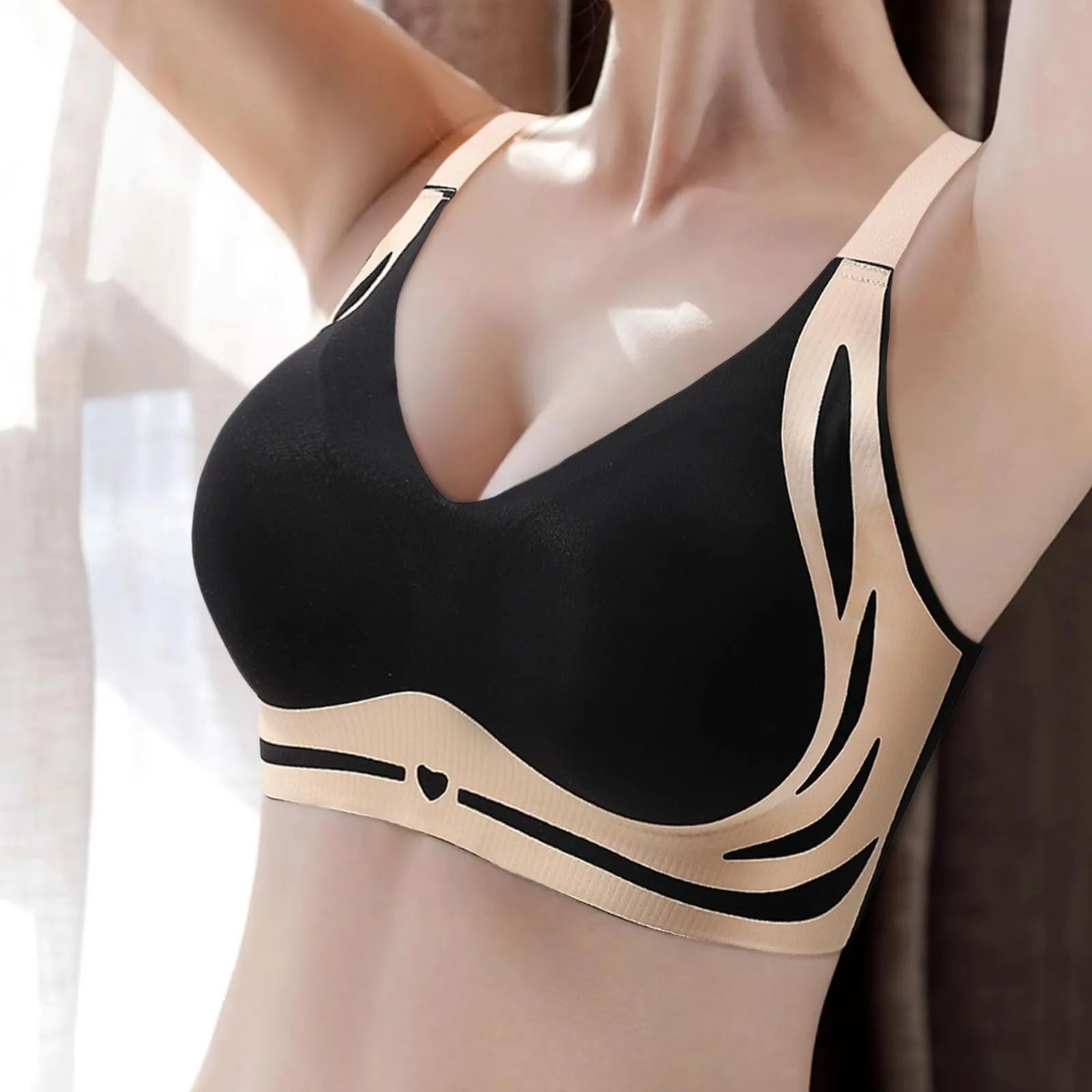 Adjustable V-Neck Wireless Push-Up Bra – Anti-Sagging Cotton Half Cup 34–44
