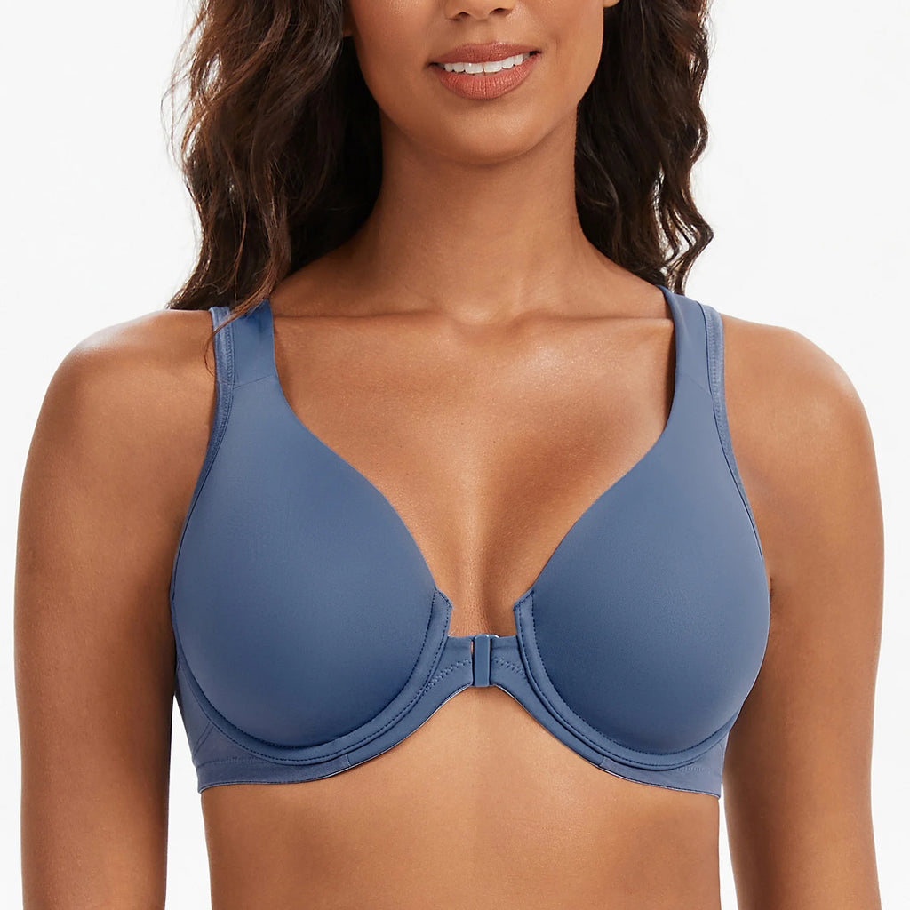 MELENECA Women's Plus Size Front Closure Bras Unlined Underwire Back Support Posture Bra