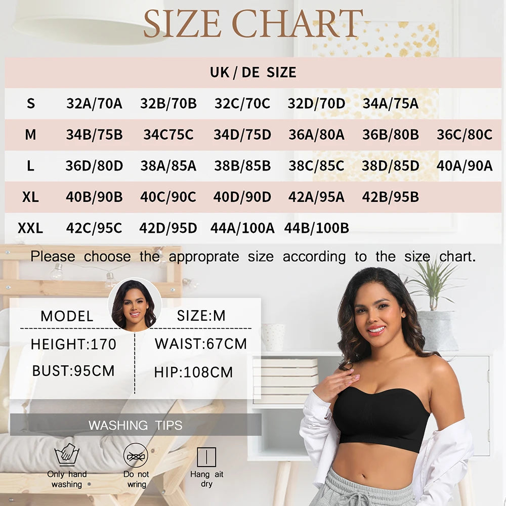 Invisible Strapless Push-Up Bra – Seamless M-Shape Wire-Free