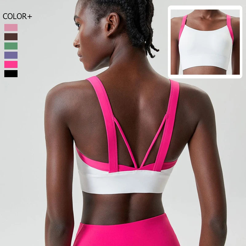 Women Fitness Yoga Bra Stretchy Soft Sexy Back Gym Crop Top Fashion Patchwork Running Top Breathable Quick Dry Sports Underwear
