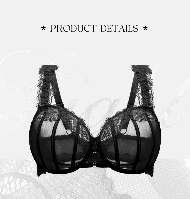 2026 Ultra Thin Mesh Bras Women  Underwire Full Cup Size Lace Bra  Unlined Minimizer  Plus-size Bra Women's Intimates