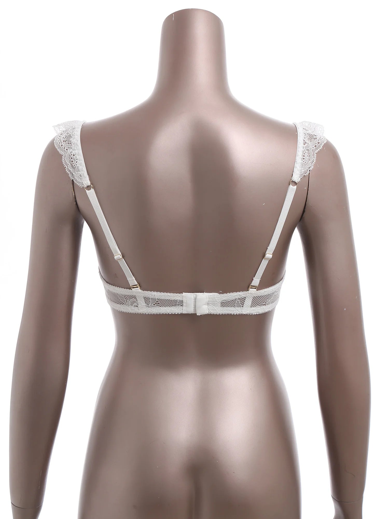 Womens Floral Lace 1/4 Cup Bra Removable 2cm Thick Pads Underwired Balconette Bra  Ruffled Spaghetti Straps Brassiere Lingerie