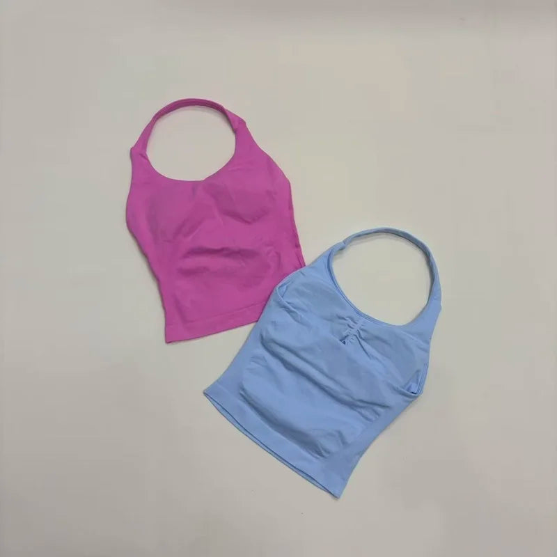 Sports Halter Tank Top Women Seamless Yoga Halter Sports Bra Pilate Fitness Workout Running Top Gym Sports Breathable Top