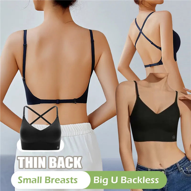 Seamless Deep U Plunge Bra – Backless Push-Up with Transparent Strap