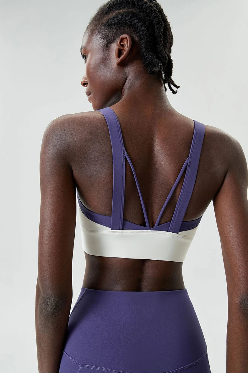 Women Fitness Yoga Bra Stretchy Soft Sexy Back Gym Crop Top Fashion Patchwork Running Top Breathable Quick Dry Sports Underwear