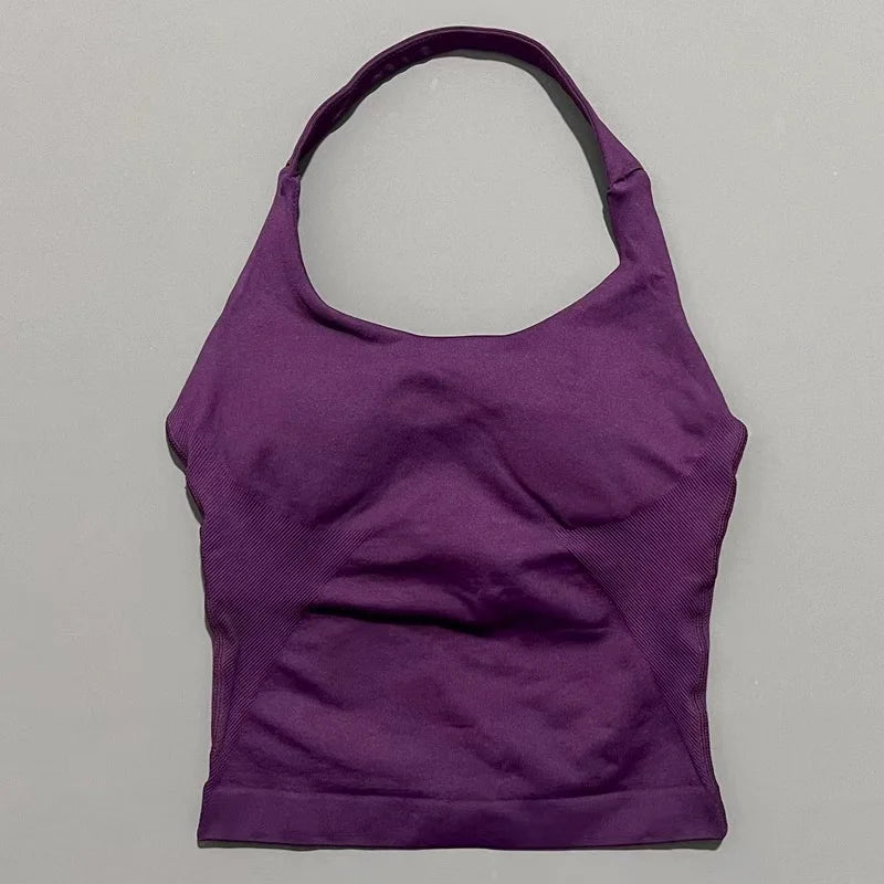 Sports Gym Halter Top Woman Seamless Yoga Tank Removable Chest Pad Push-up Sports Vest Fitness Workout Running Tops