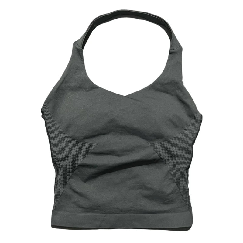 Sports Gym Halter Top Woman Seamless Yoga Tank Removable Chest Pad Push-up Sports Vest Fitness Workout Running Tops