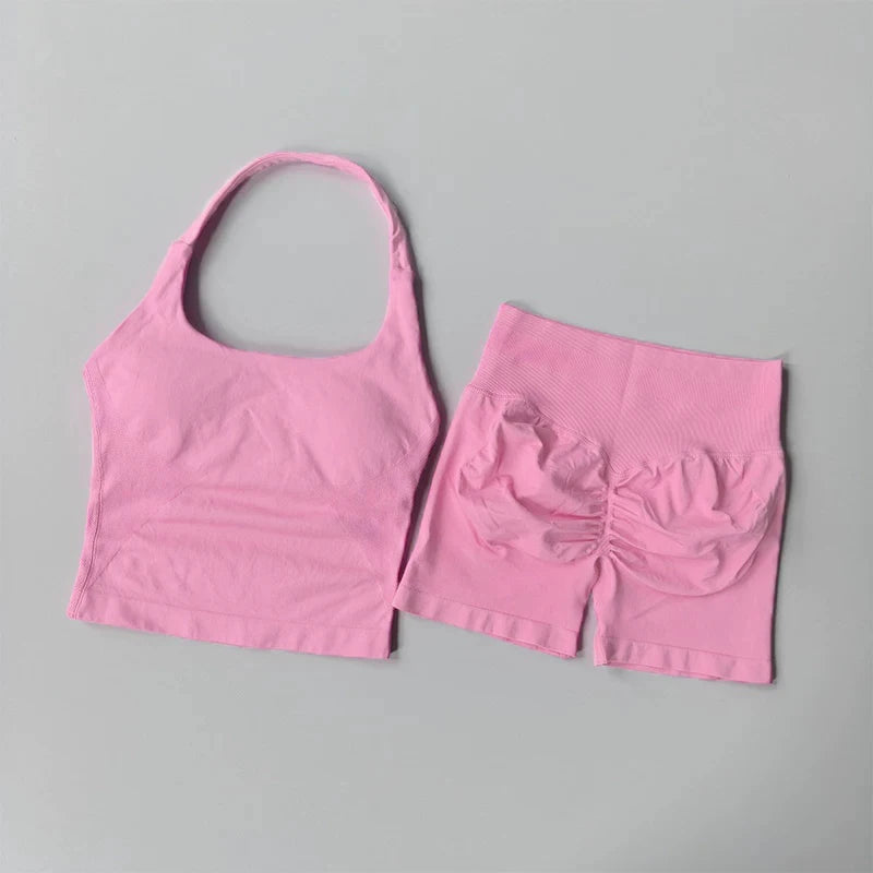 Seamless Halter Neck Yoga Tank Tops for Women Built-in Bra Padded Gym Top Sleeveless Shirt Fitted Backless Workout Clothes