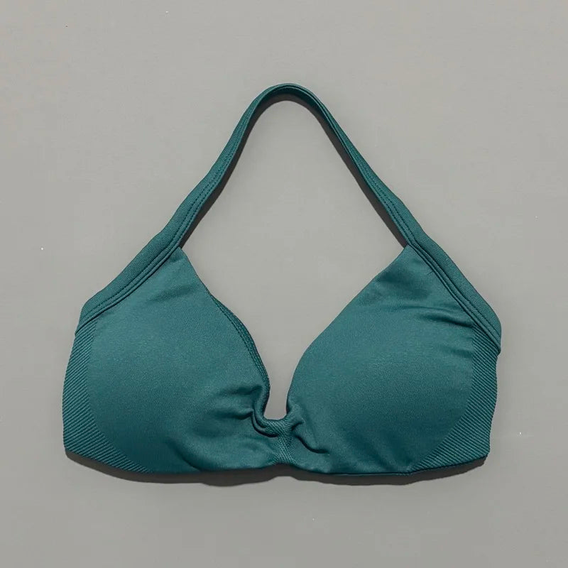 HISTELLO Seamless Strappy Sports Bra – Halter Yoga & Gym Top