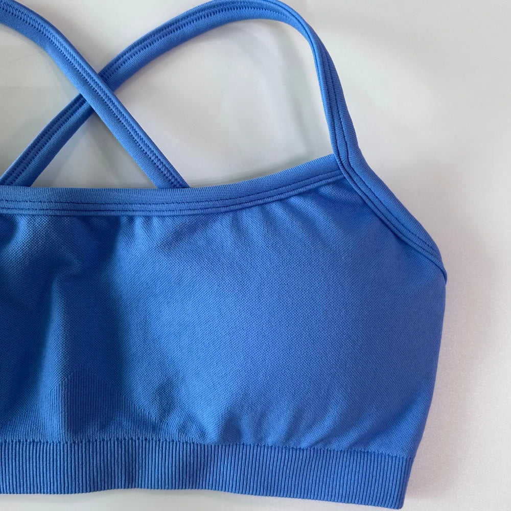 Blue sports bra on a white background