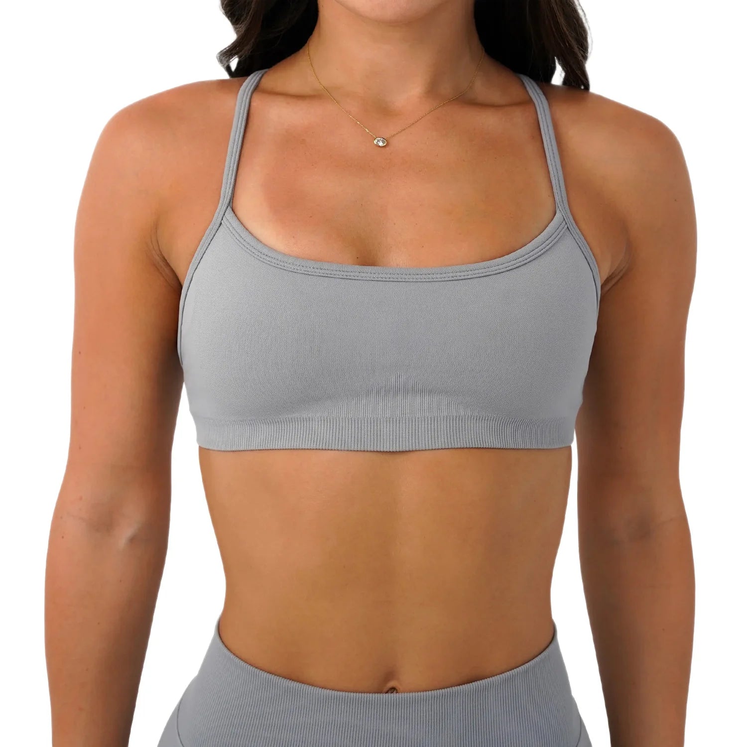 Seamless Yoga Sports Bra – 3-Way Convertible Strap Removable Pads