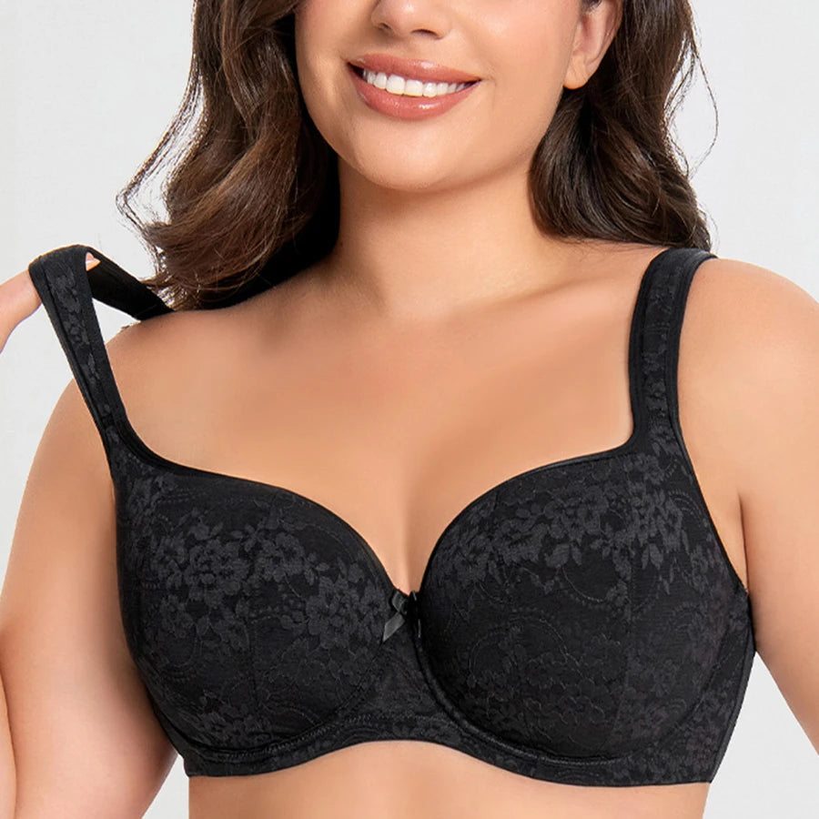 Women's Push Up Balconette Bra Full Coverage Lace Embroidered Underwire Wide Straps Lingerie 34 36 38 40 42 D E F G H I J