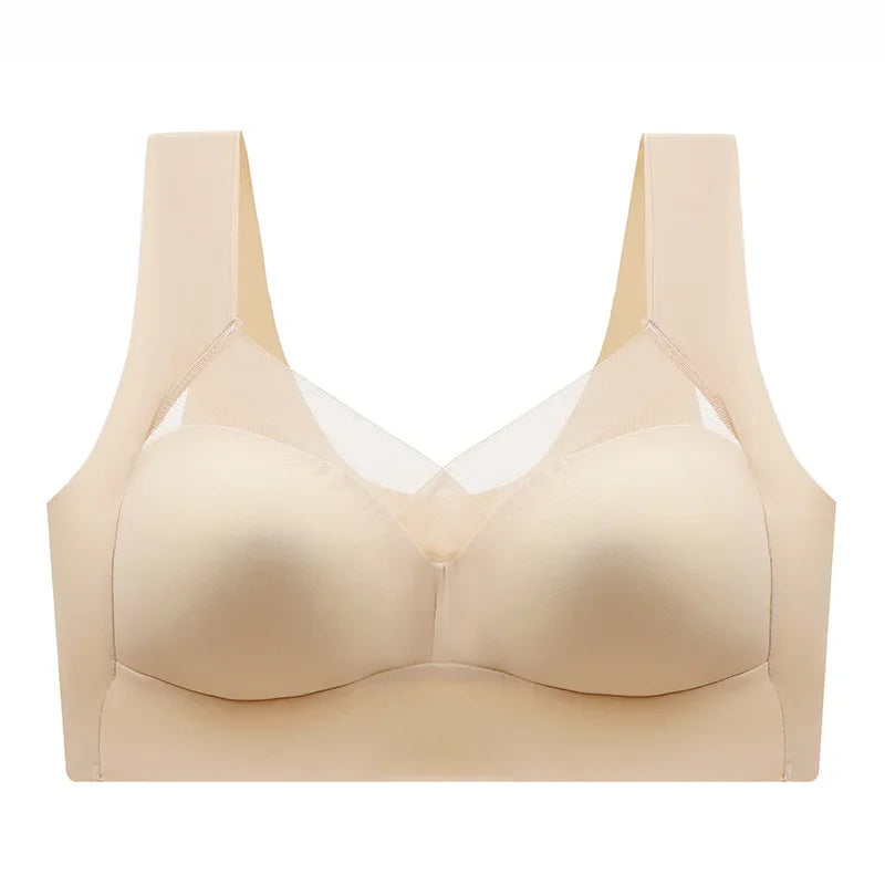 Beige bra on a white background