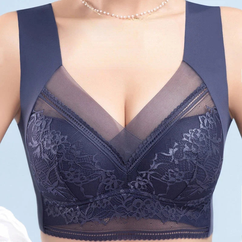 Plus Size Ice Silk Seamless Bra – Lace Wireless Push-Up Full Cup