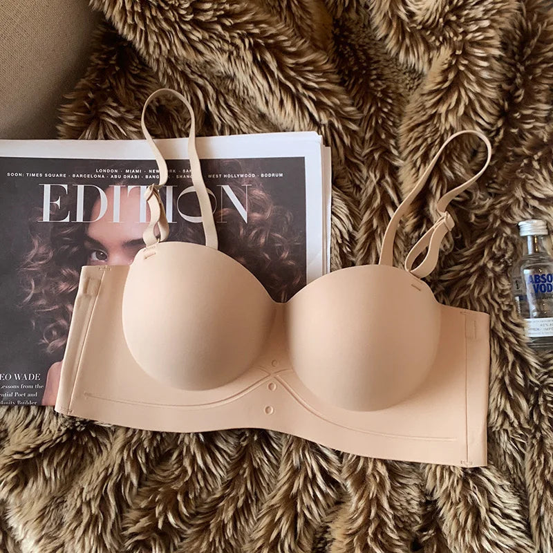 Scarless Half Cup Strapless Bra – Wire-Free Gathering Adjustable Seamless
