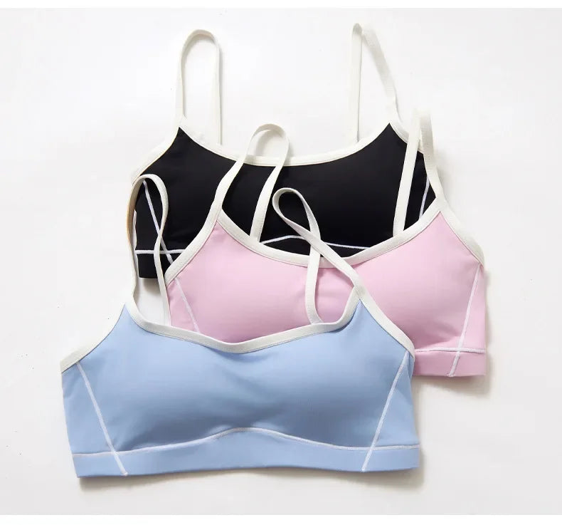 Women Yoga Sports Bra Color Clashing Shock Absorbing Brassiere Full Cup Breathable Gym Tube Top Bra Yoga Workout Underwear