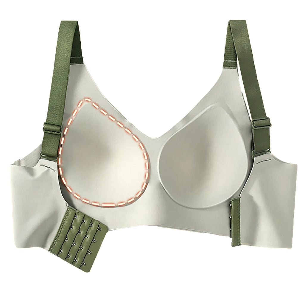 Adjustable V-Neck Wireless Push-Up Bra – Anti-Sagging Cotton Half Cup 34–44