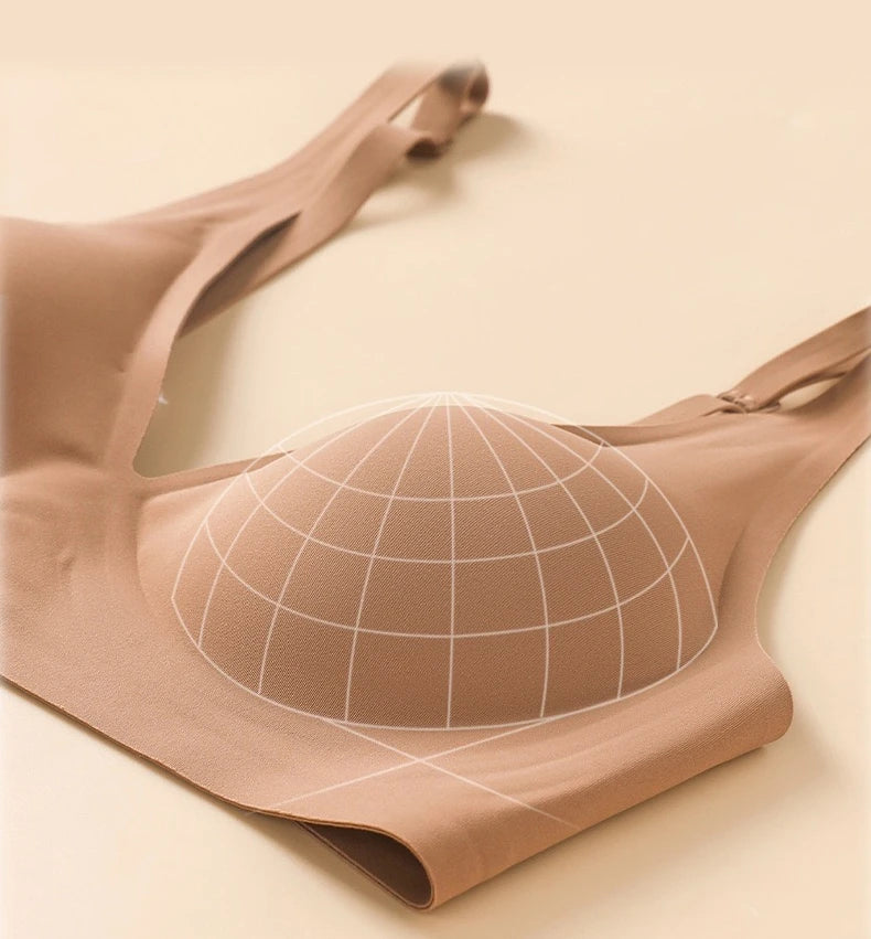 Beige bra with grid pattern on a beige background