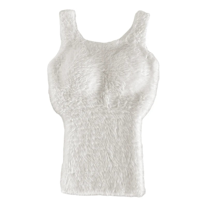 Plush Fleece Thermal Camisole – Built-In Bra Pad Warm Wool Tank Top