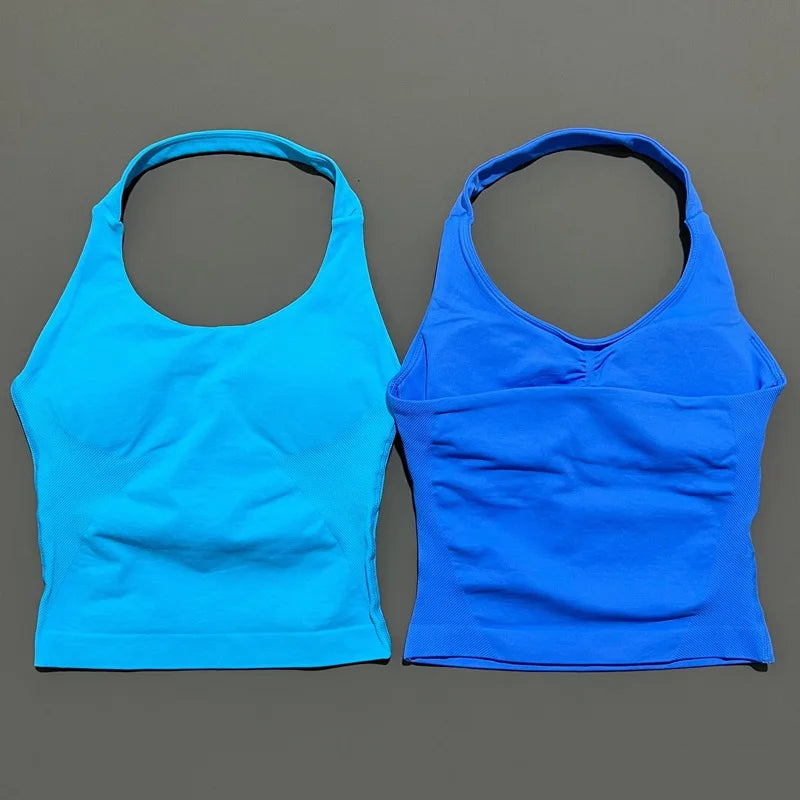 Sports Halter Tank Top Women Seamless Yoga Halter Sports Bra Pilate Fitness Workout Running Top Gym Sports Breathable Top