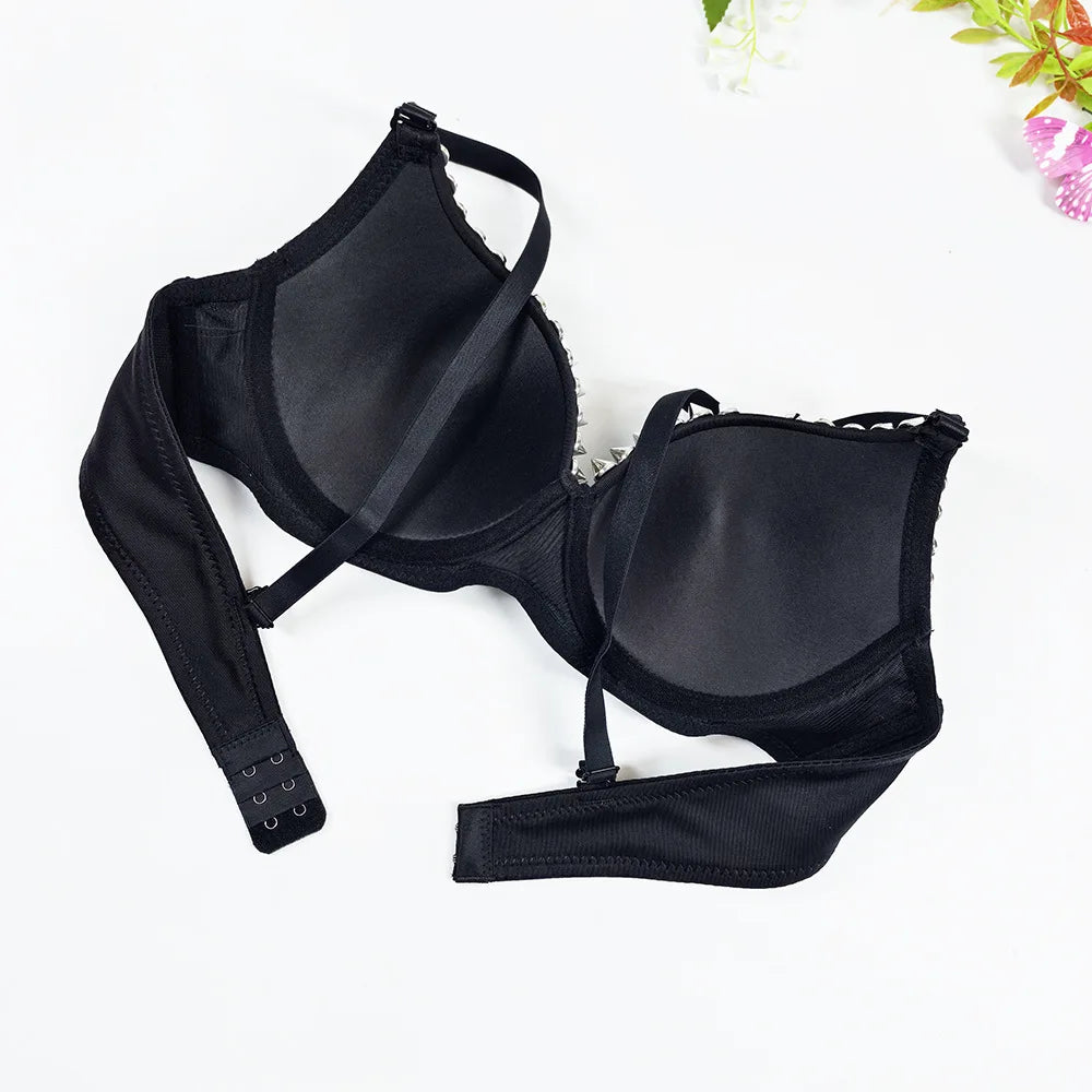 Sexy Lingerie Underwear Bras for Women,Steampunk Spike Studs Bra Top Wireless Bra, Fashion Hot Bras for Nightclub Party Bar