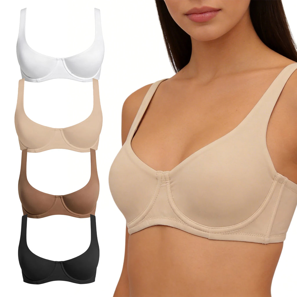 Beige bra with additional color options displayed on a white background