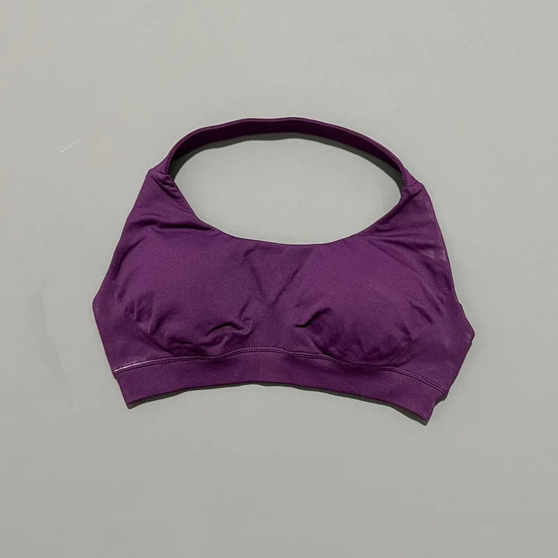 HISTELLO Seamless Halter Sports Bra – Open Back Gym & Yoga Top