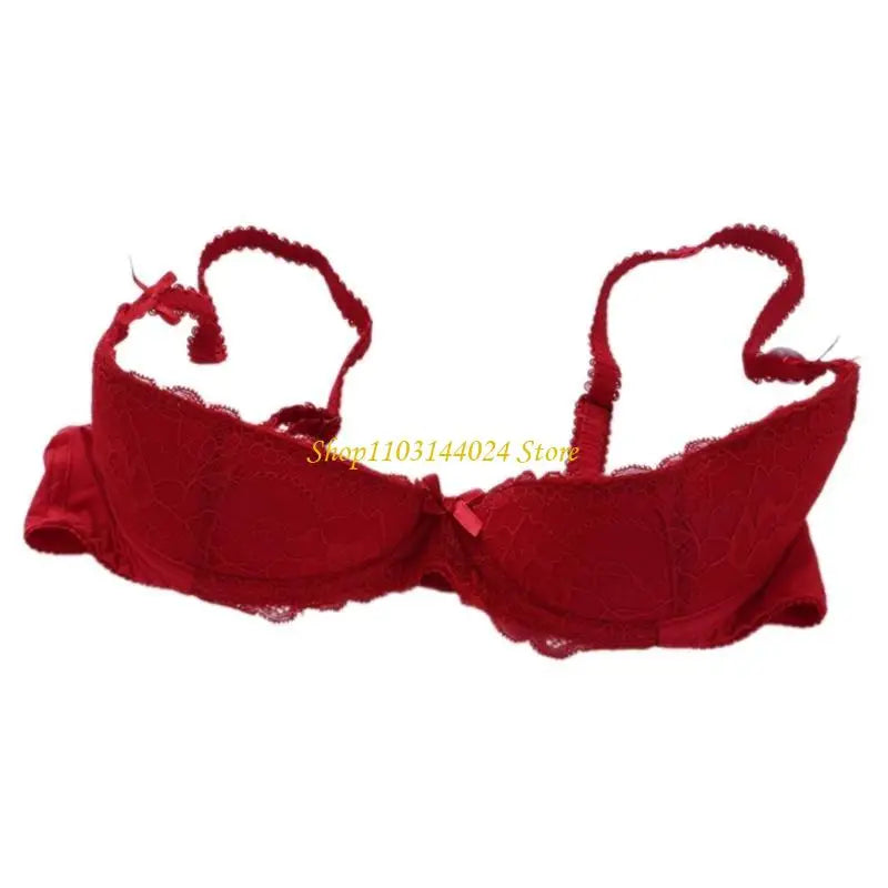 Women's Balconette Bra with Push Up Effect 1/4 Cup Lace Bra Underwired Low Cut Bra Bows Shelf Bra Bralette Lingerie