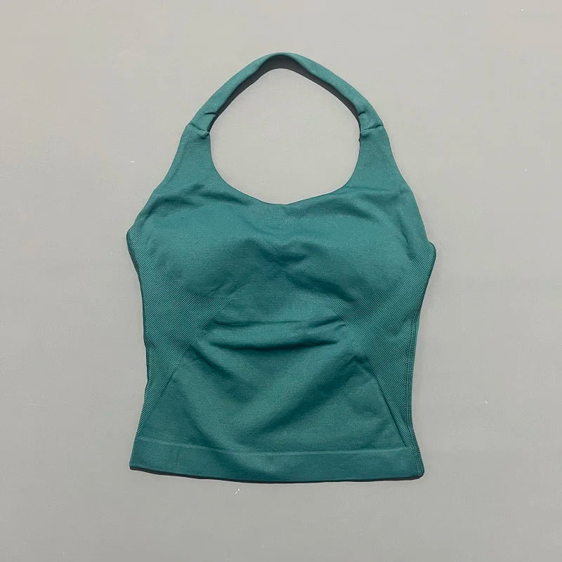 Sports Gym Halter Top Woman Seamless Yoga Tank Removable Chest Pad Push-up Sports Vest Fitness Workout Running Tops