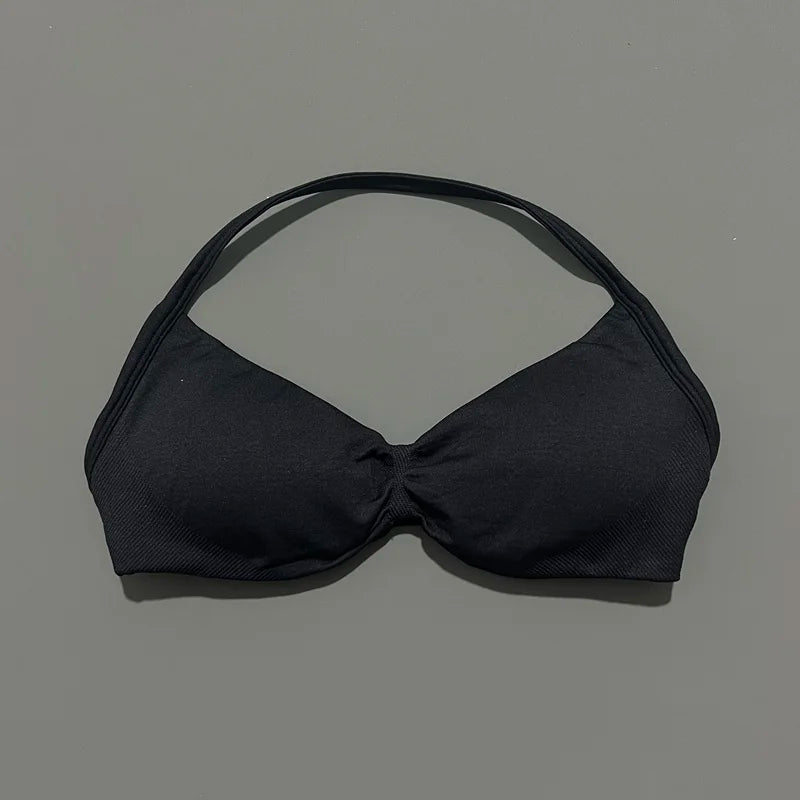 HISTELLO Seamless Strappy Sports Bra – Halter Yoga & Gym Top