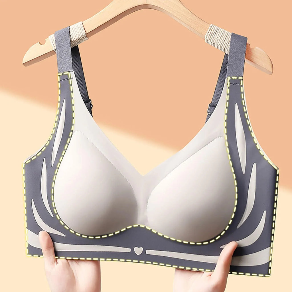 Adjustable V-Neck Wireless Push-Up Bra – Anti-Sagging Cotton Half Cup 34–44