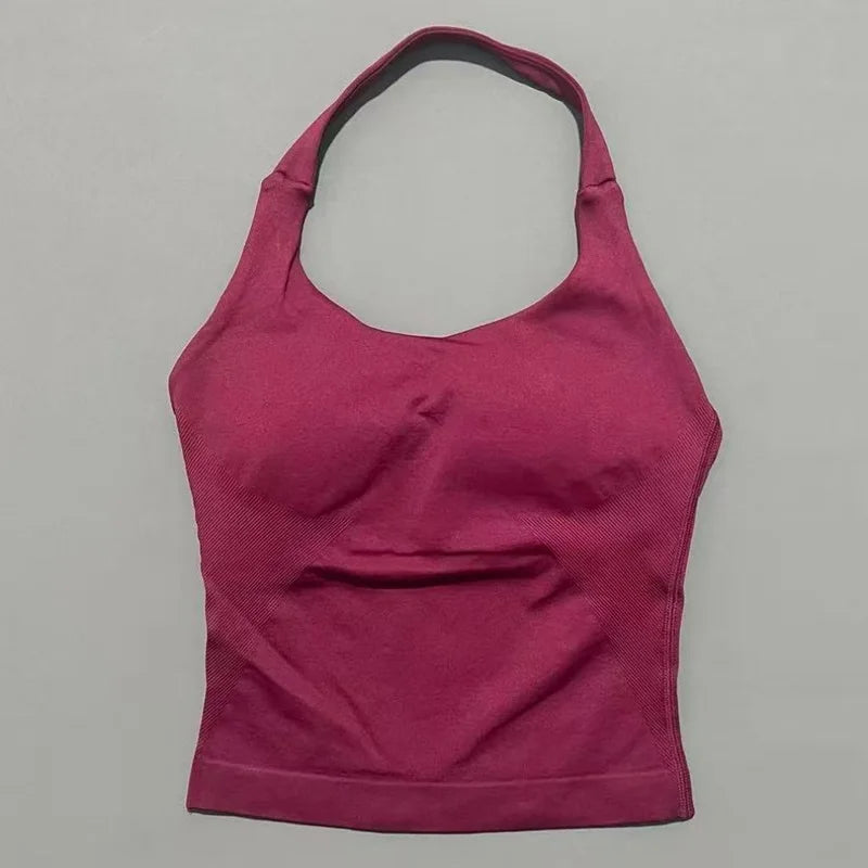 Sports Halter Tank Top Women Seamless Yoga Halter Sports Bra Pilate Fitness Workout Running Top Gym Sports Breathable Top