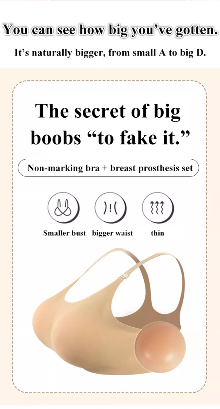 Women's Oversized Silicone Fake Breasts Sexy Bra Underwear Prosthesis Lingerie Bralette Cosplay Padded Everyday Bra Crop Top