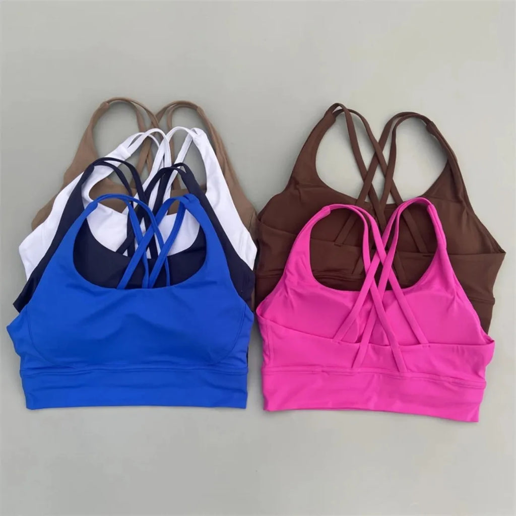 Cross Back Sports Bra Vest – High Support Shockproof Padded Gym Top