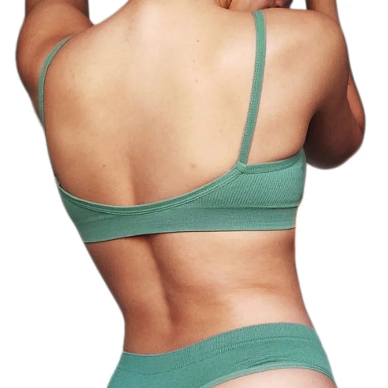 Ribbed U-Neck Wireless Bralette – Unpadded Thin Strap Crop Top