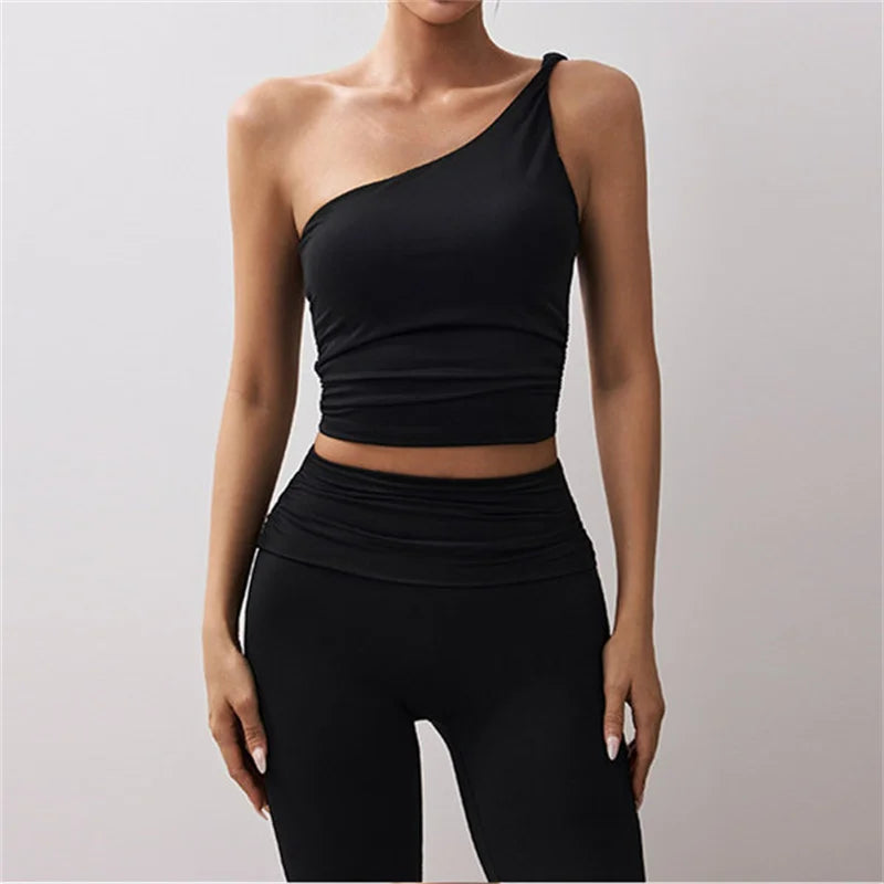 One Shoulder Yoga Bras Women Sports Top Crop Athletic Vest Push Up Underwear BH Sports Bra Sportswear Wire Free Gym Shirts XP100
