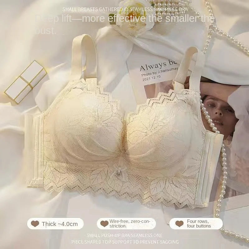 8CM Thickened Push-Up Bra for Small Busts – Wire-Free Side Gathering Cotton