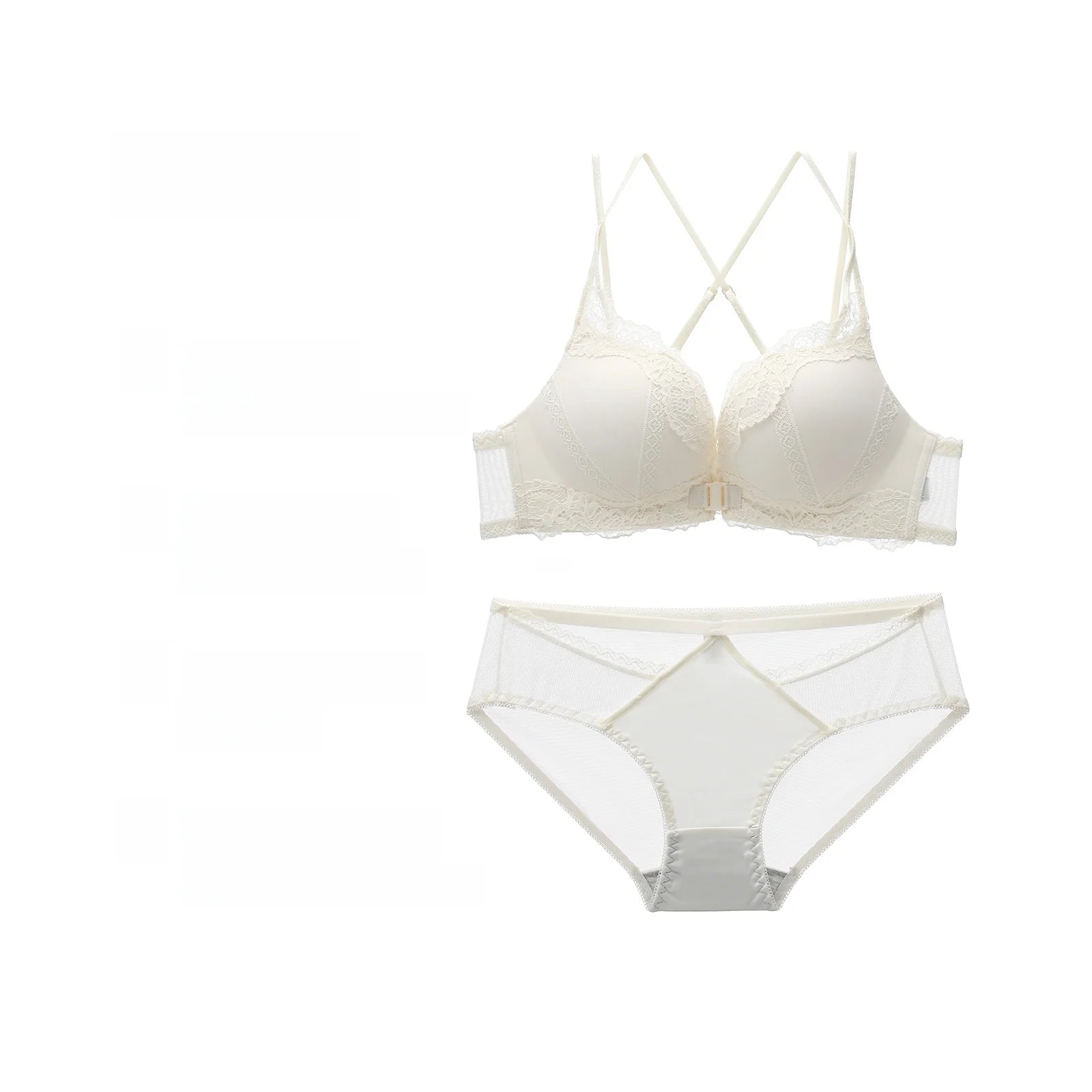 Wireless Lace Bra Set Women's Comfortable Sexy Back Design Gathered Front Clasp Underwear Nylon Material Suitable for Small B...